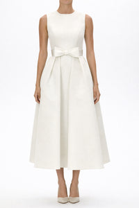 Lydia Silk Faille Midi Dress with Mid-Length Bow Convertible Skirt