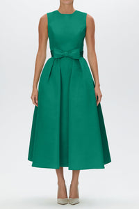 Lydia Silk Faille Midi Dress with Mid-Length Bow Convertible Skirt