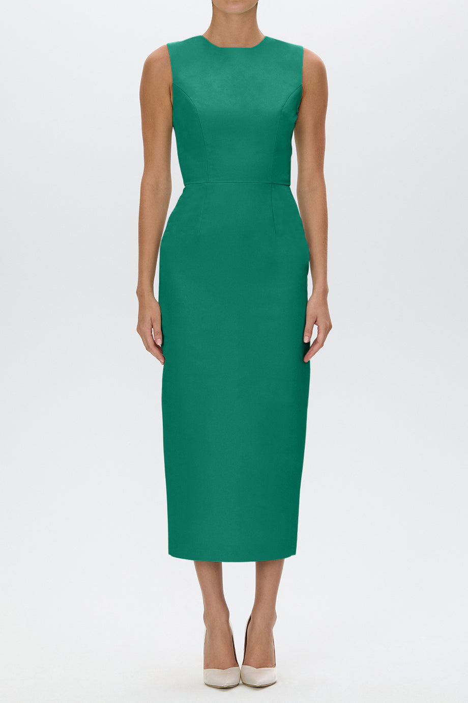 Lydia Silk Faille Midi Dress with Bow Belt
