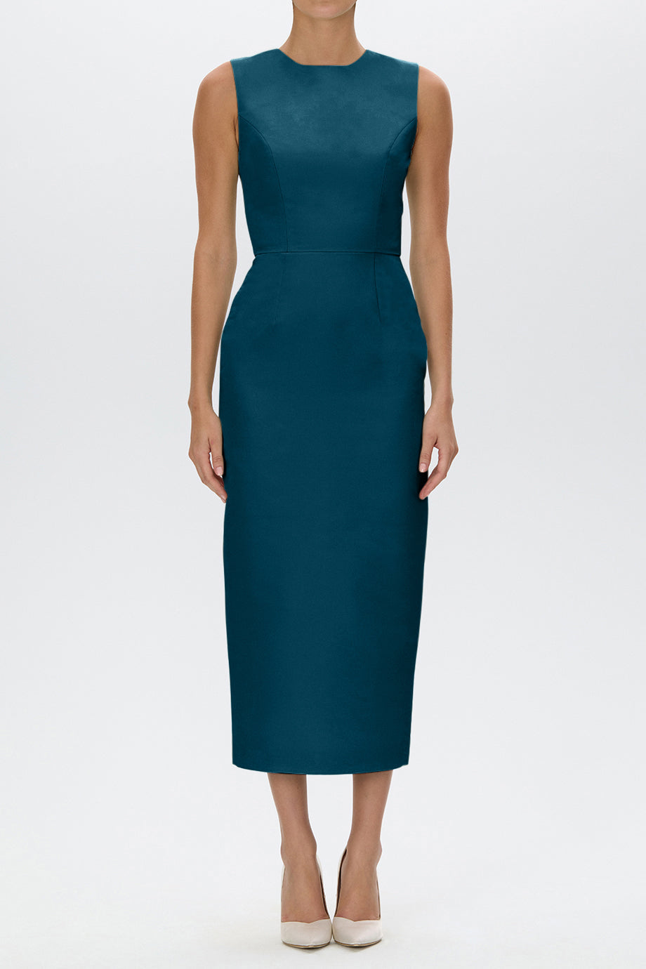Lydia Silk Faille Midi Dress with Bow Belt