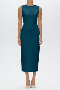 Lydia Silk Faille Midi Dress with Bow Belt