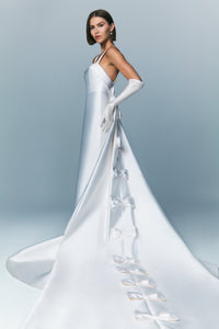 Romina Silk and Wool Mermaid Gown with Detachable Bow Train