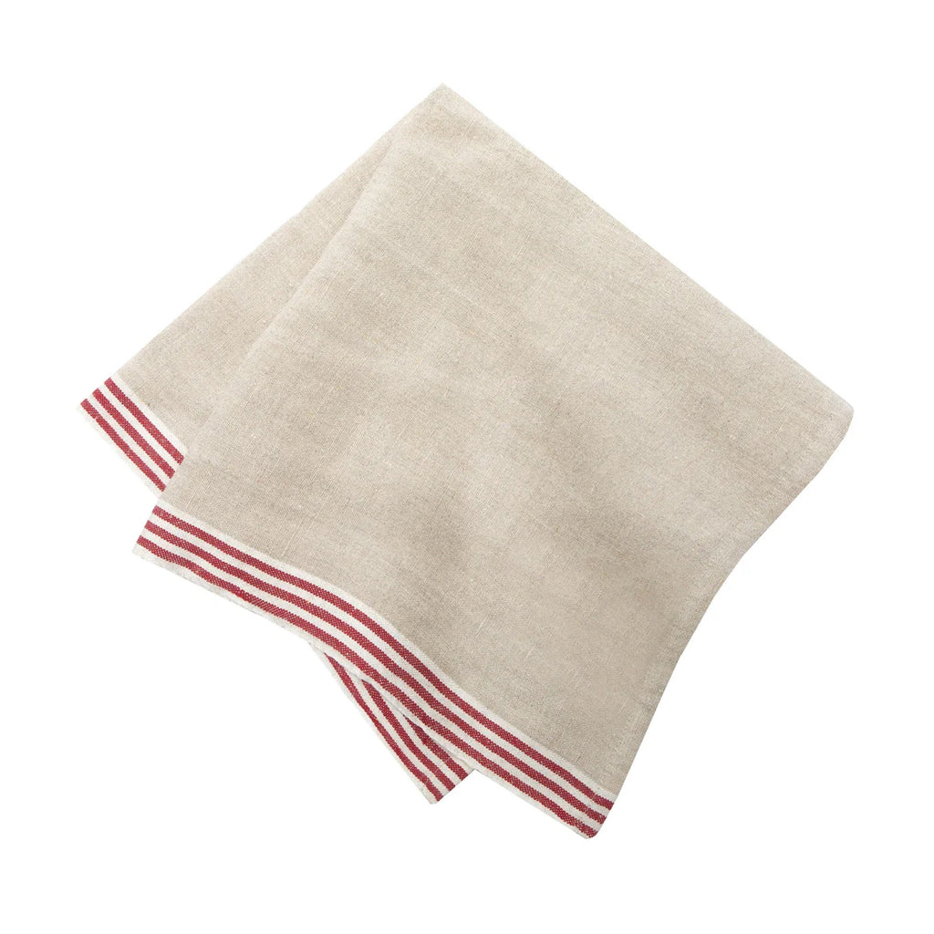 Alsace Natural Napkins in Natural & Red, Set of 4
