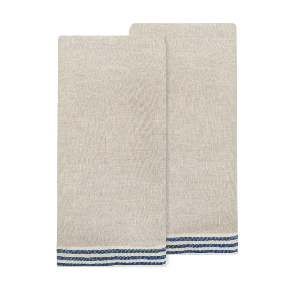 Alsace Natural Tea Towels in Natural & Blue, Set of 2