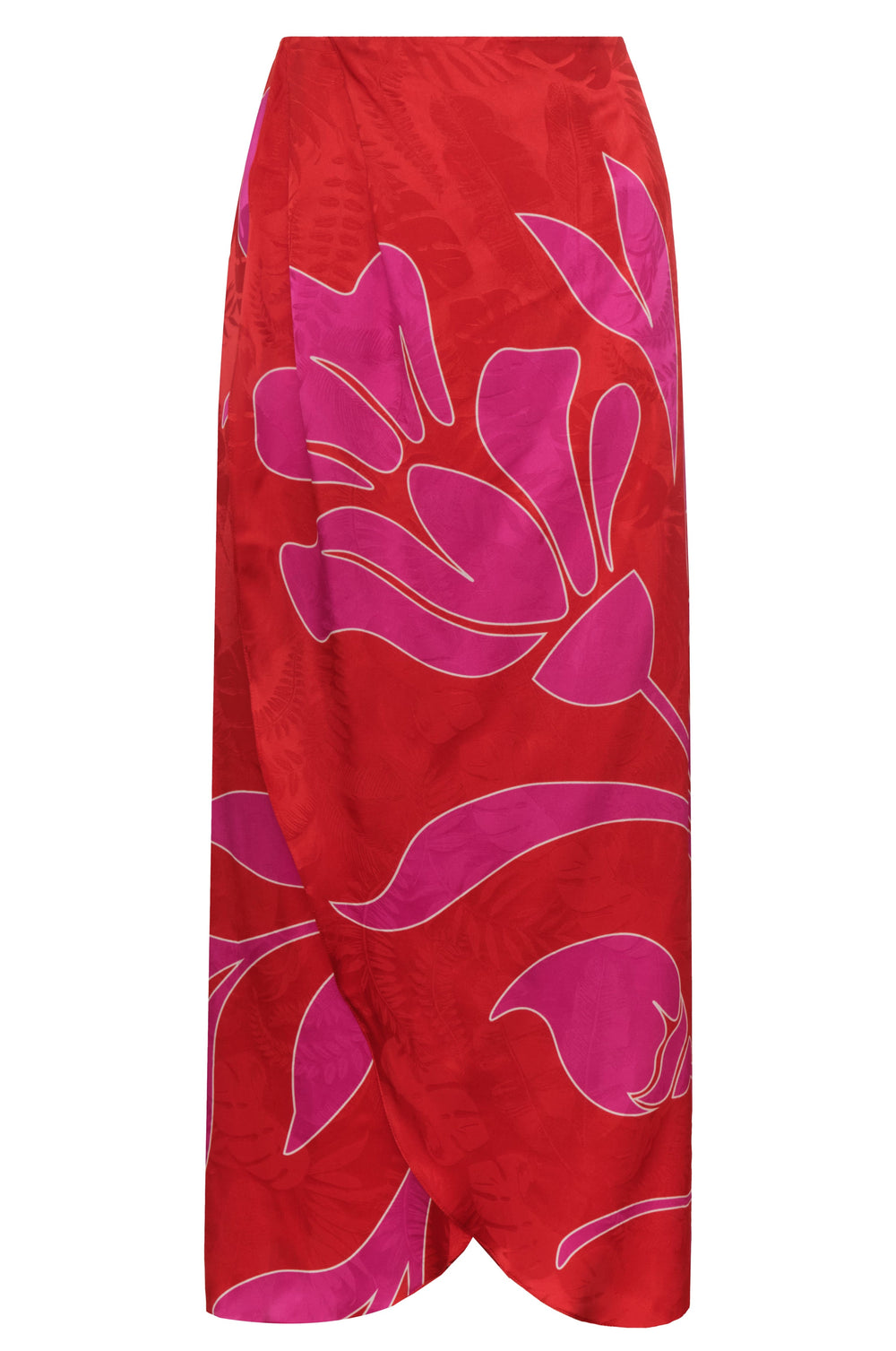 Amaime Silk Jacquard Midi Skirt in Red & Fuchsia Maxi Buganvilia