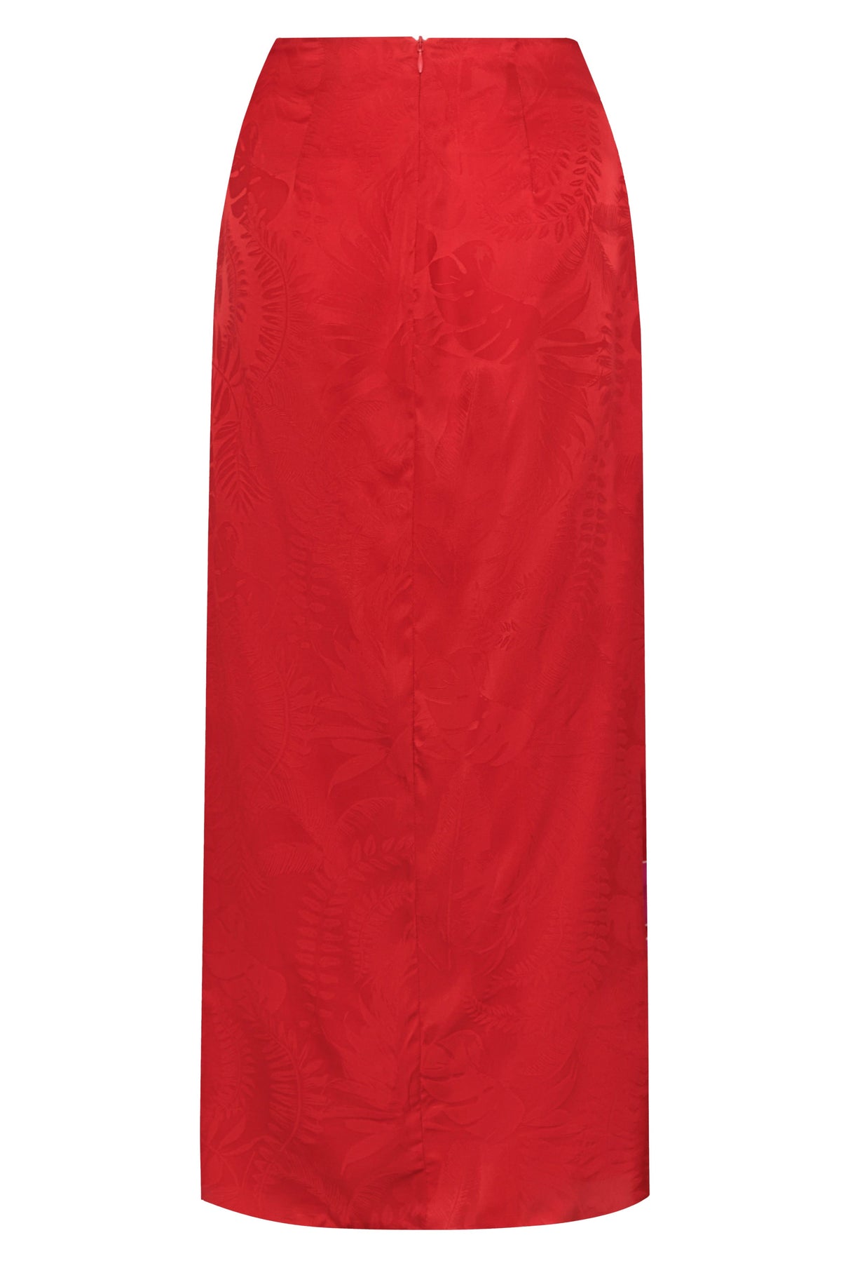 Amaime Silk Jacquard Midi Skirt in Red & Fuchsia Maxi Buganvilia