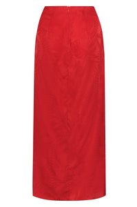 Amaime Silk Jacquard Midi Skirt in Red & Fuchsia Maxi Buganvilia