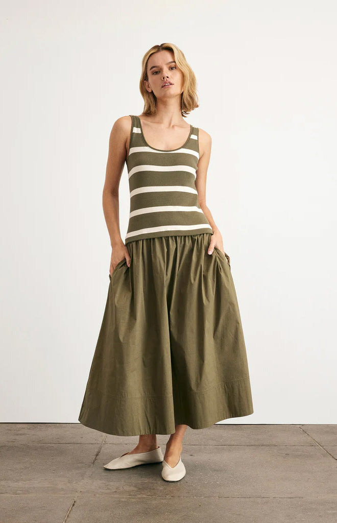 Amber Dress in Fern & Cream Stripe
