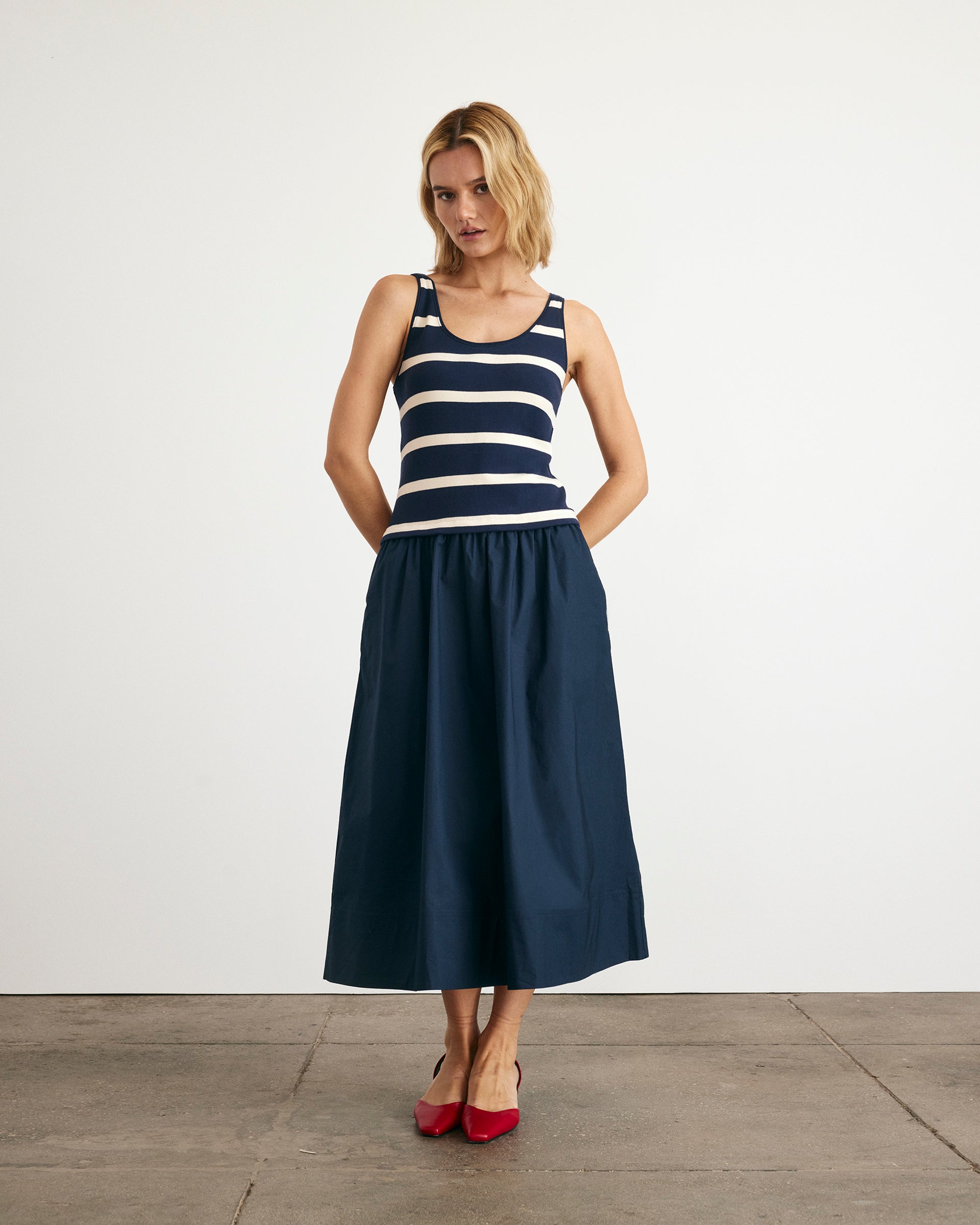 Amber Dress in Maritime Blue & Cream Stripe