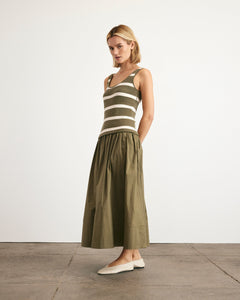 Amber Dress in Fern & Cream Stripe