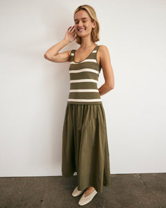 Amber Dress in Fern & Cream Stripe