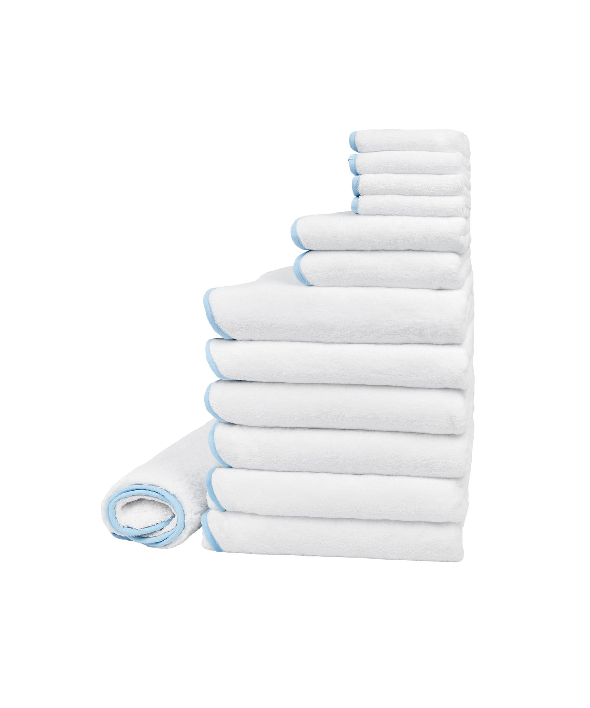 Rebecca Udall, Amelia Scalloped Wavy Bath Towel Large Family Bundle, White with Powder Blue Trim