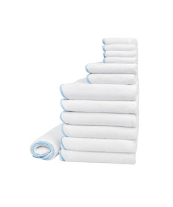 Rebecca Udall, Amelia Scalloped Wavy Bath Towel Large Family Bundle, White with Powder Blue Trim