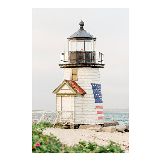 American Flag on Brant Point Lighthouse Print