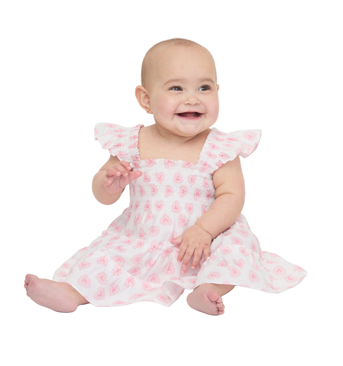 The Baby Ellie Nap Dress in Doily Heart Pink
