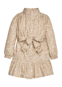 Little English traditional children's clothing.  Long sleeve khaki floral shirt dress with tie sash for older girls