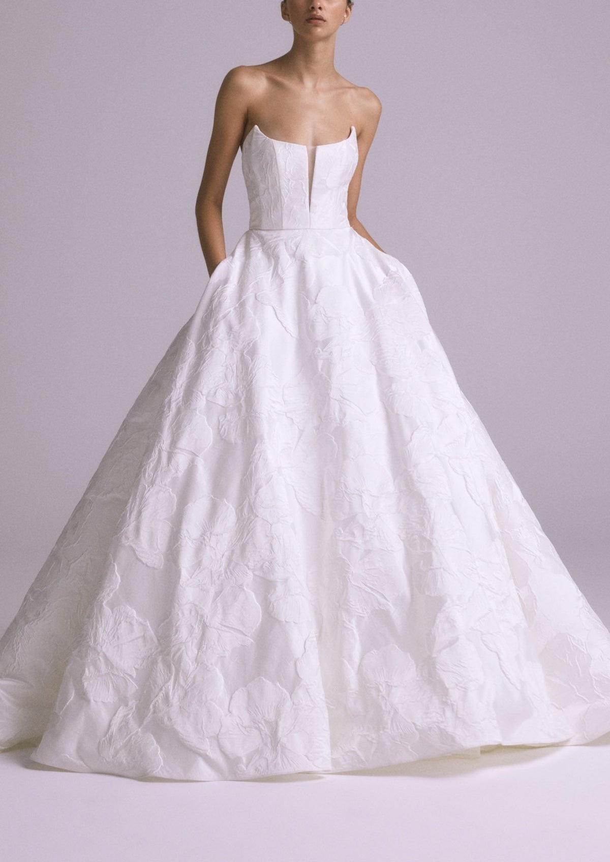 Thea Blooming Floral Jacquard Strapless Ballgown