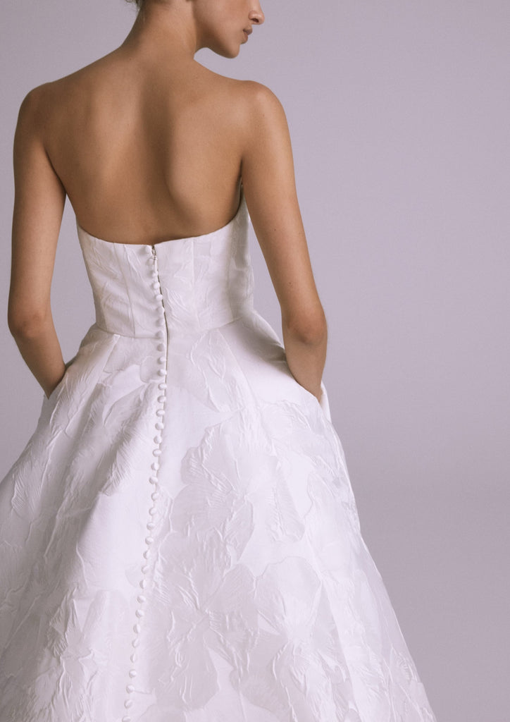 Thea Blooming Floral Jacquard Strapless Ballgown