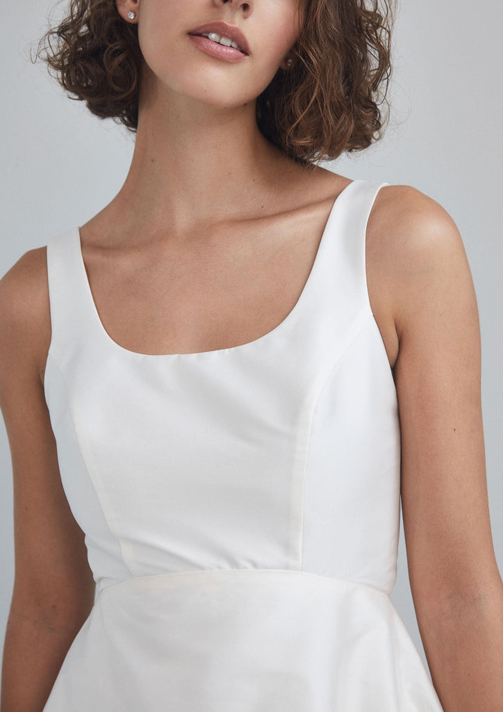 Taffeta Scoop Neck High Low Dress Ivory US 10