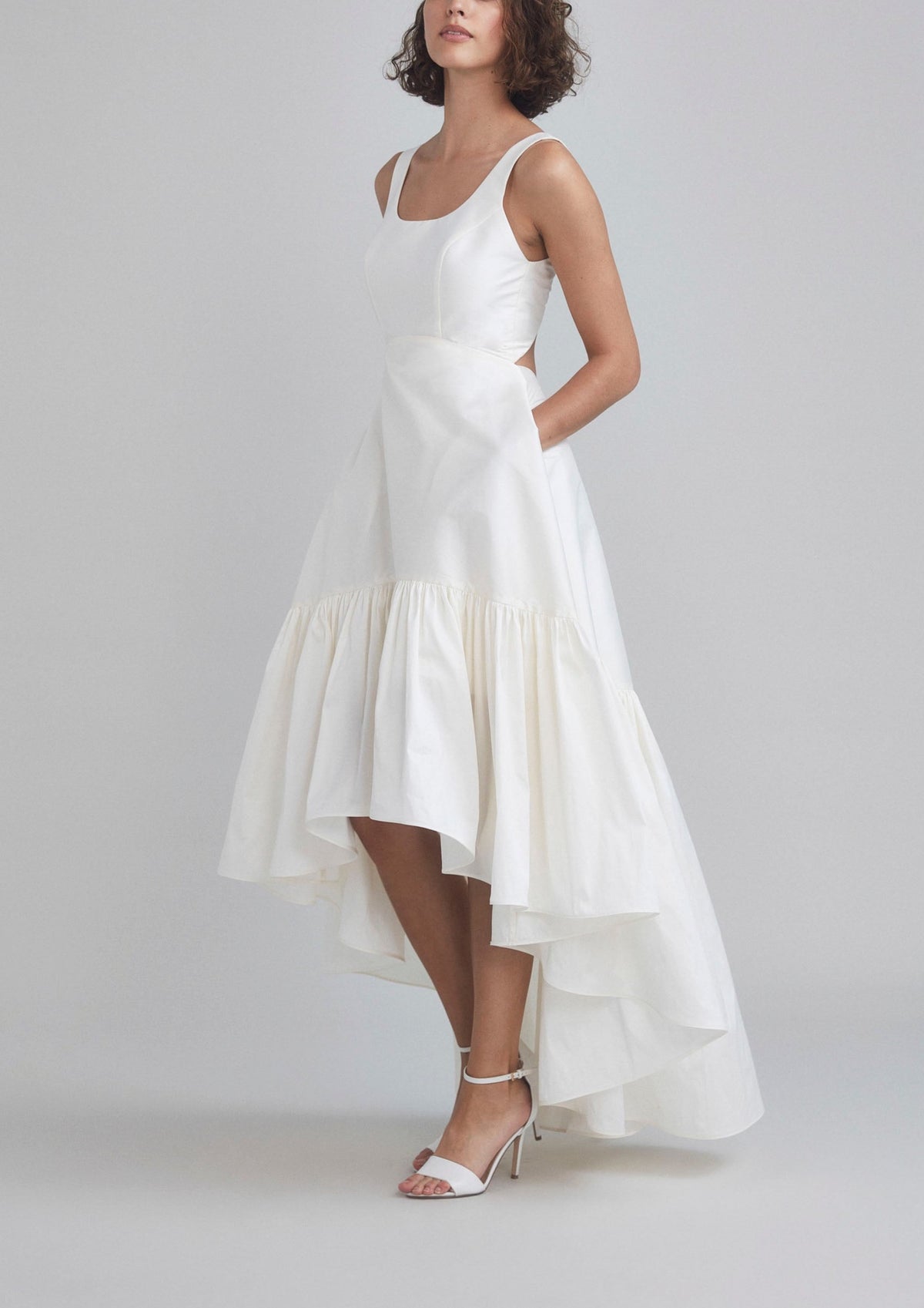 Taffeta Scoop Neck High-Low Dress