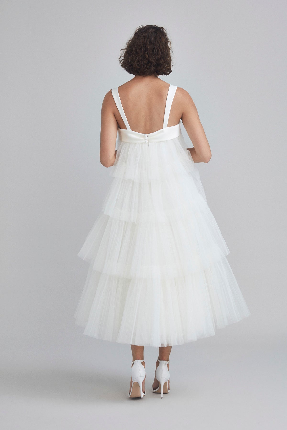 Tiered Mushroom Pleated Tulle Trapeze Dress