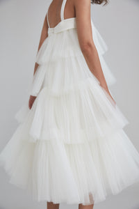 Tiered Mushroom Pleated Tulle Trapeze Dress