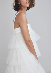 Tiered Mushroom Pleated Tulle Trapeze Dress