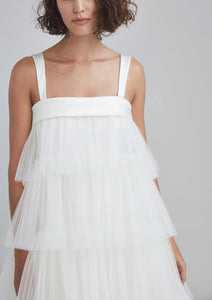 Tiered Mushroom Pleated Tulle Trapeze Dress