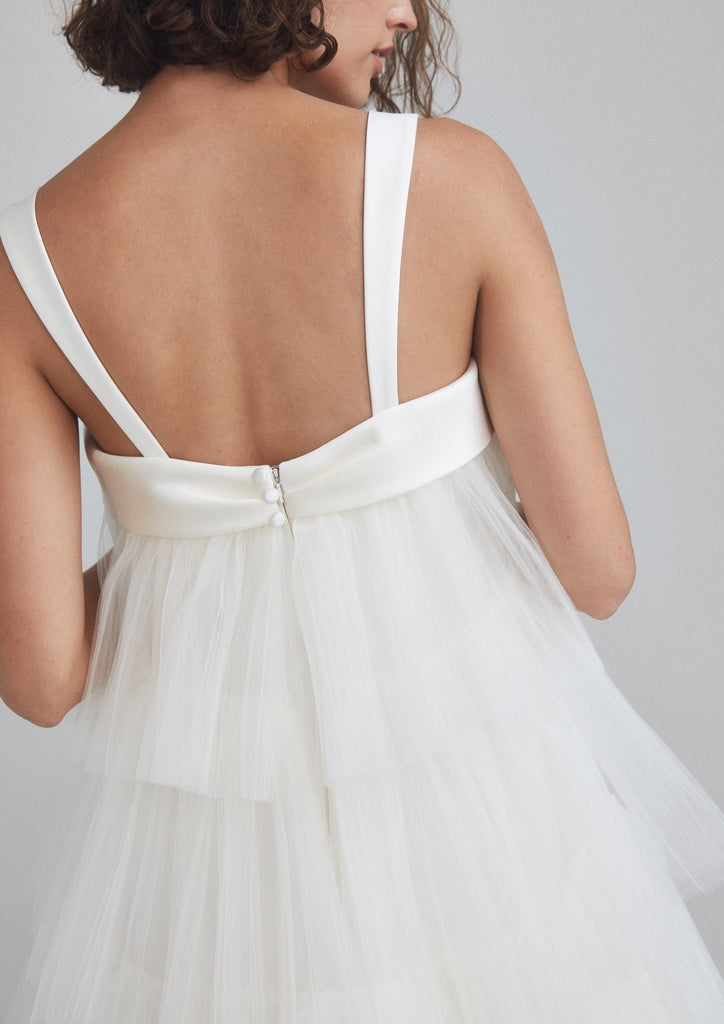 Tiered Mushroom Pleated Tulle Trapeze Dress | Over The Moon