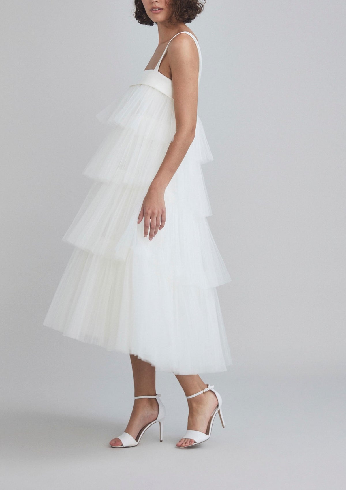 Tiered Mushroom Pleated Tulle Trapeze Dress