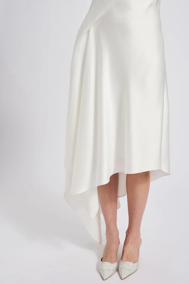 Amsale Women's Asymmetric Satin Strapless Midi-Dress - Ivory - Size 14 Amsale Women's Asymmetric Satin Strapless Midi-Dress - Ivory - Size 14