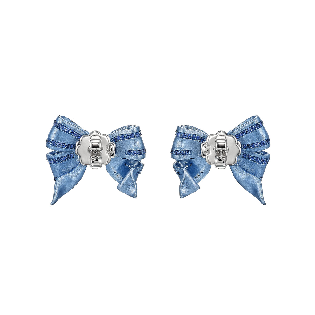 Stone Studded Blue Bow Silver Earrings - Hazel Gal