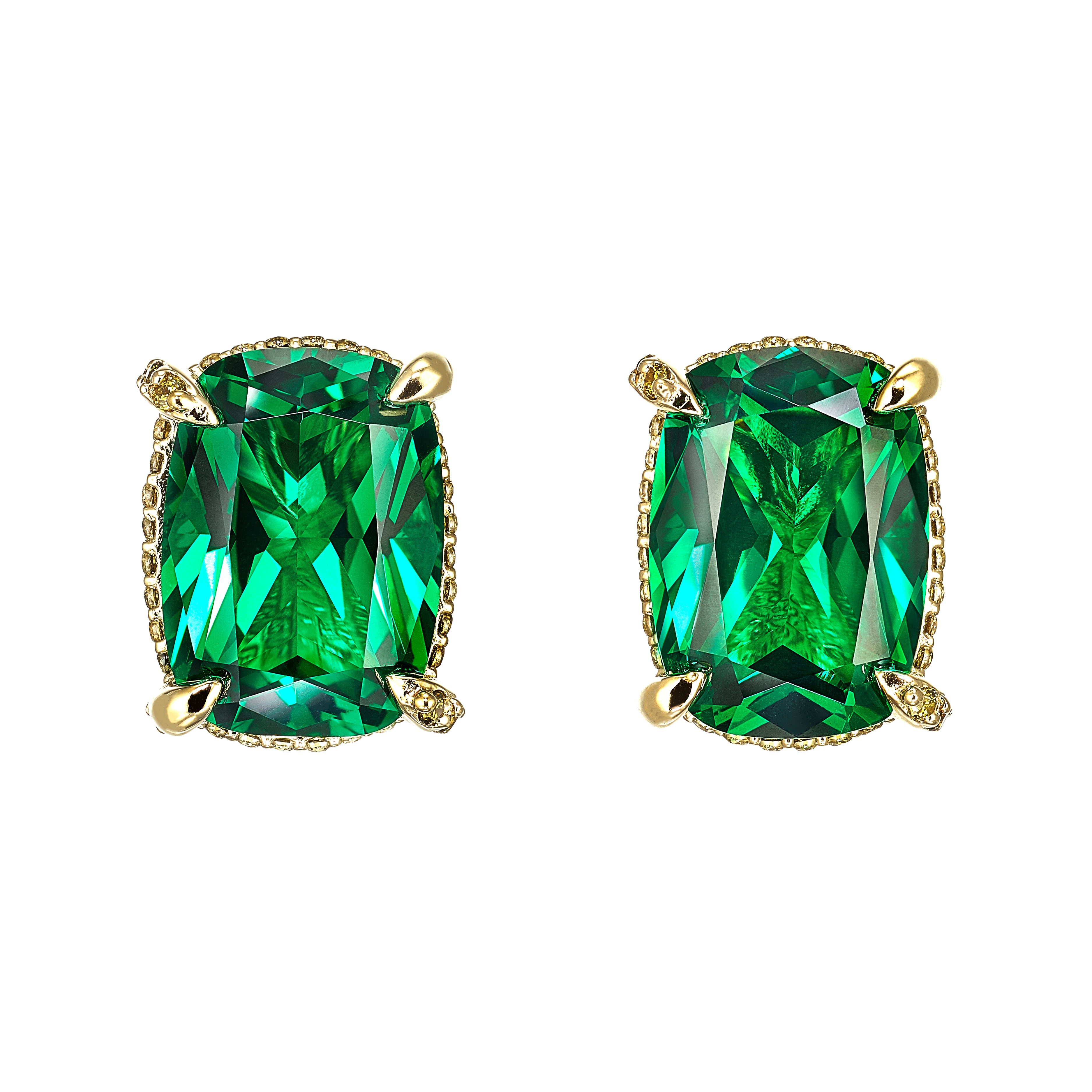 Emerald Cushion Wing Studs