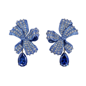 Midi Sapphire Gingham Bow Earrings