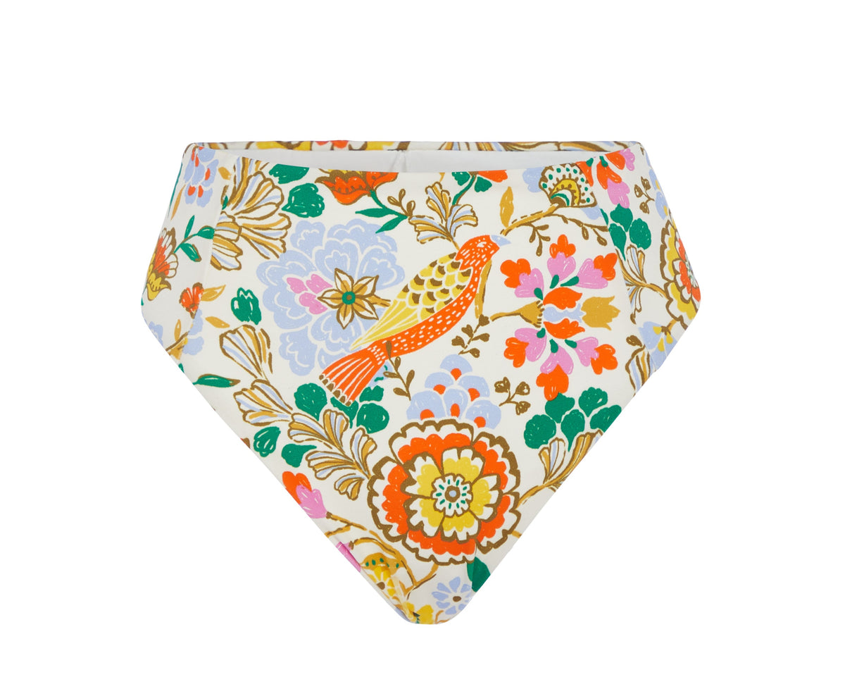 The High Waist Cheeky Bikini Bottom in Bird Floral