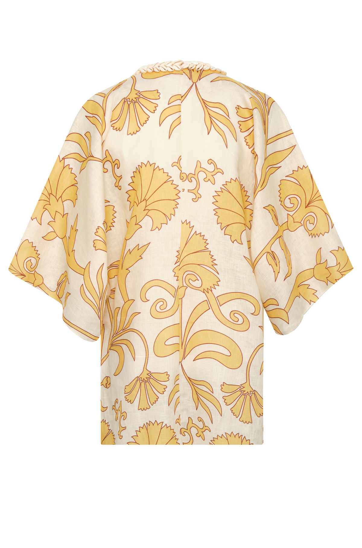 Andina Hand-Embroidered Linen Mini Tunic in Yellow Flowers