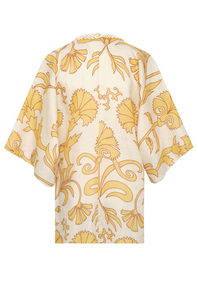 Andina Hand-Embroidered Linen Mini Tunic in Yellow Flowers
