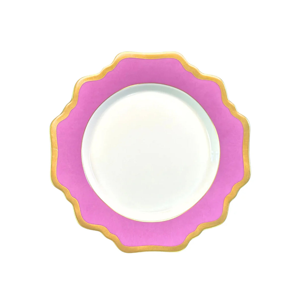 Top view of Anna’s Palette B&B in Purple Orchid showcasing purple trim and golden rim on a white background