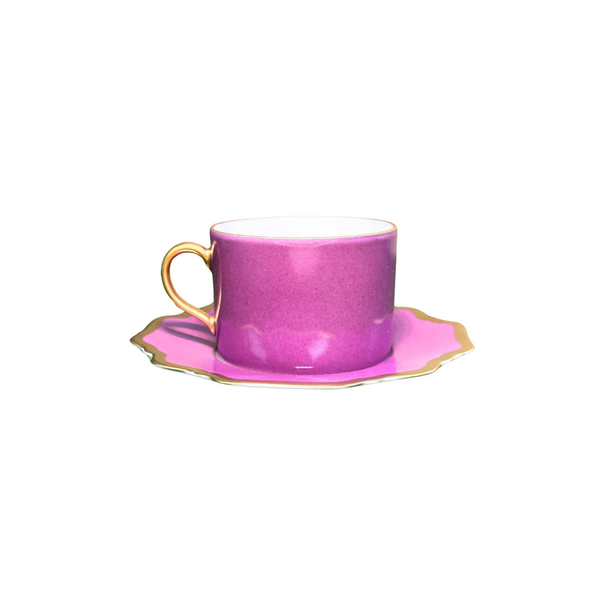 Front view of Anna’s Palette Tea Cup in Purple Orchid showcasing purple body, gold rim and handle on white background