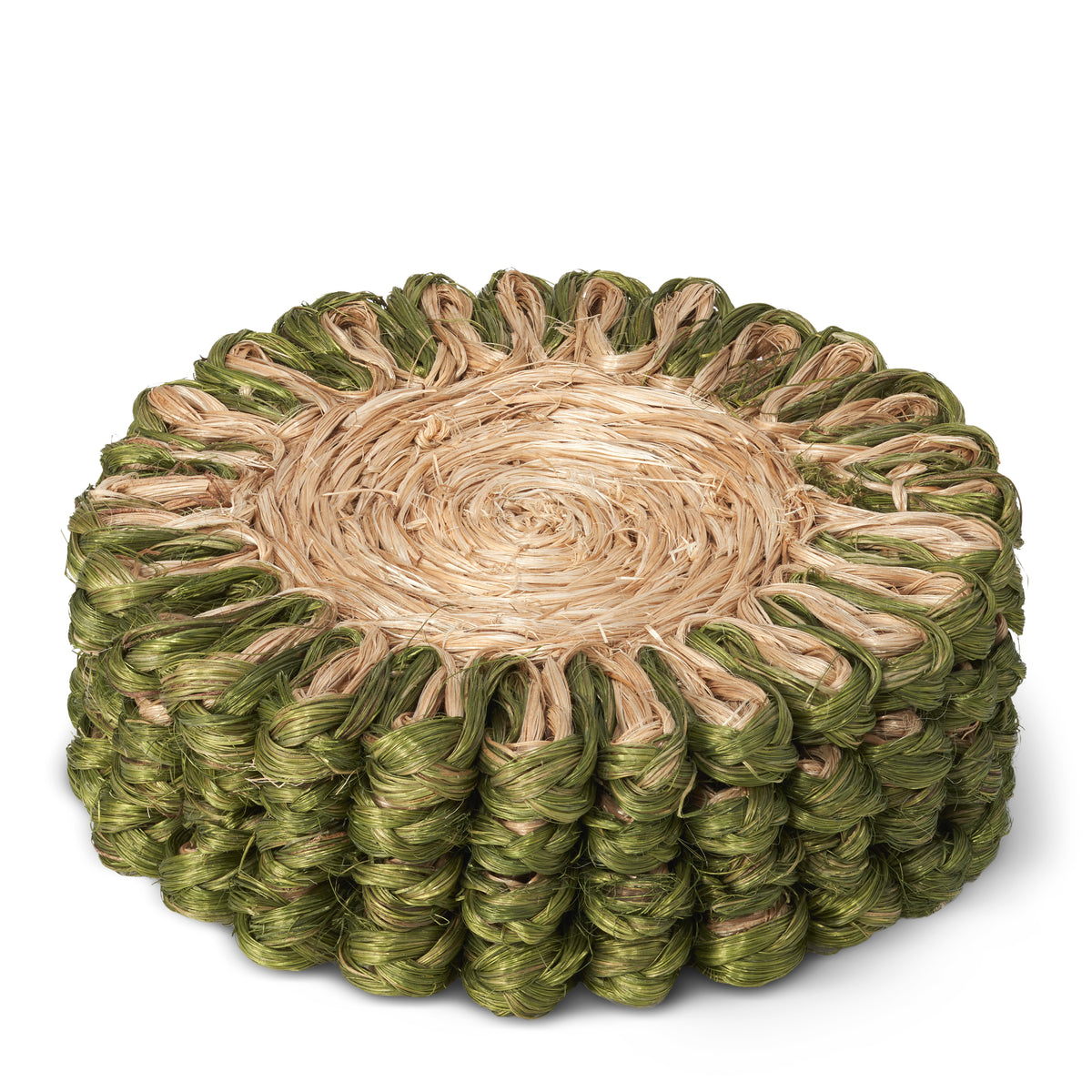 Annisa Straw Coasters in  Natural & Green, Set of 4