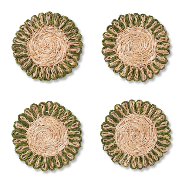 Annisa Straw Coasters in Natural & Green, Set of 4