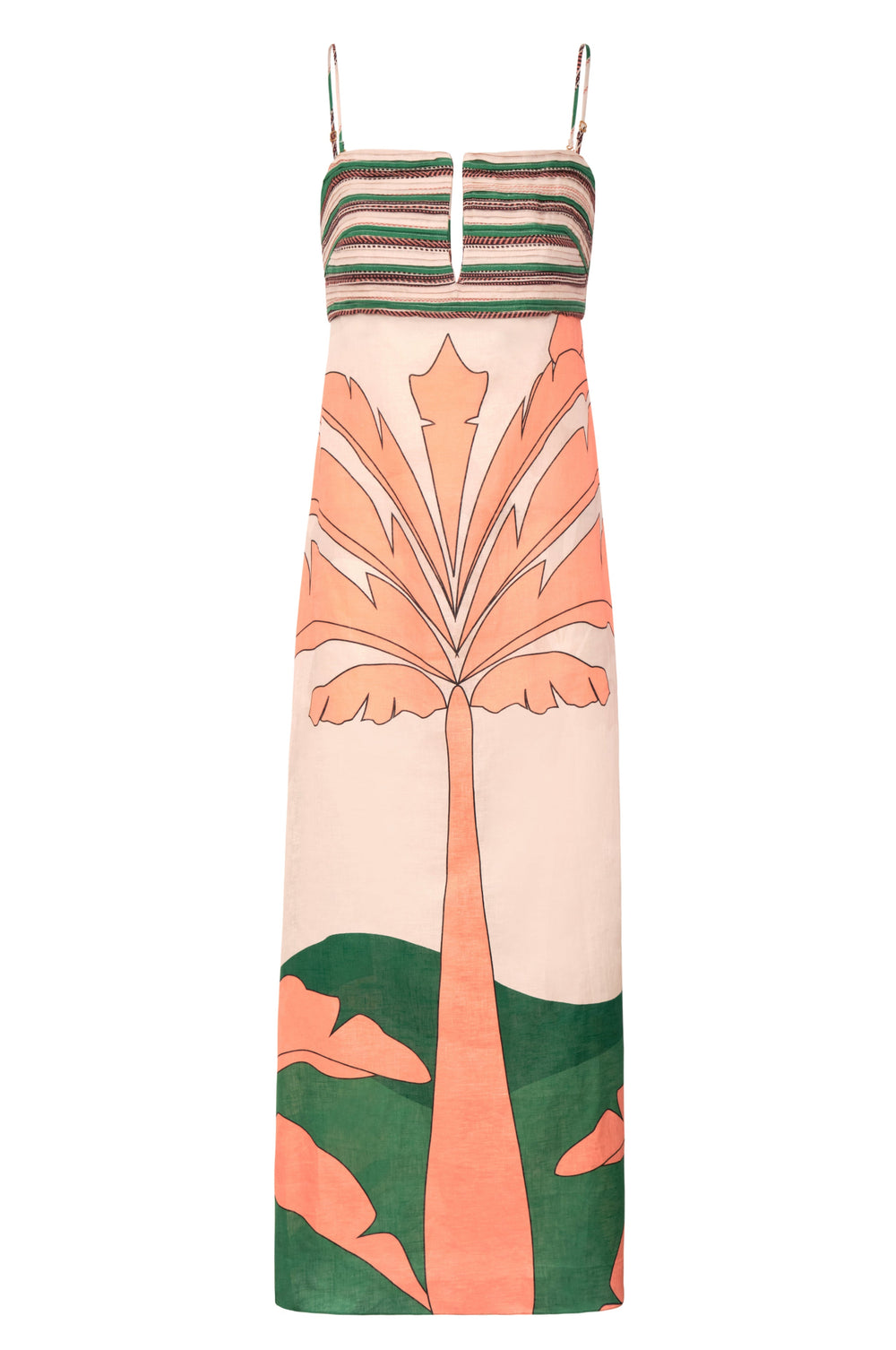 Antigua Linen Midi Dress in Peach Palms