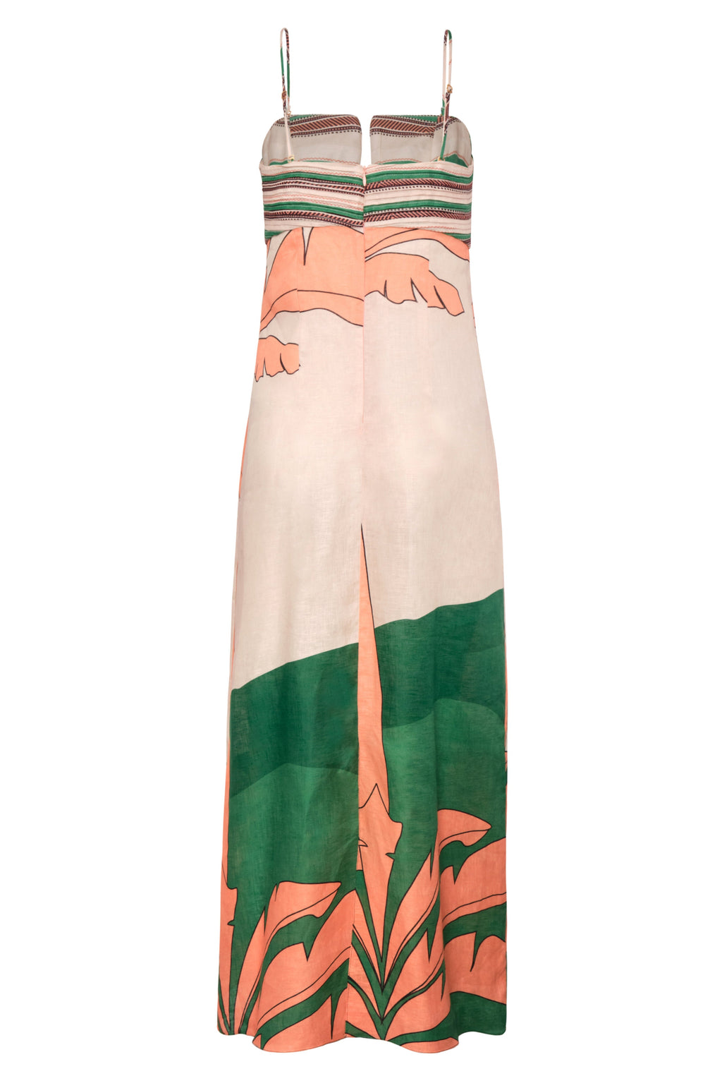 Antigua Linen Midi Dress in Peach Palms