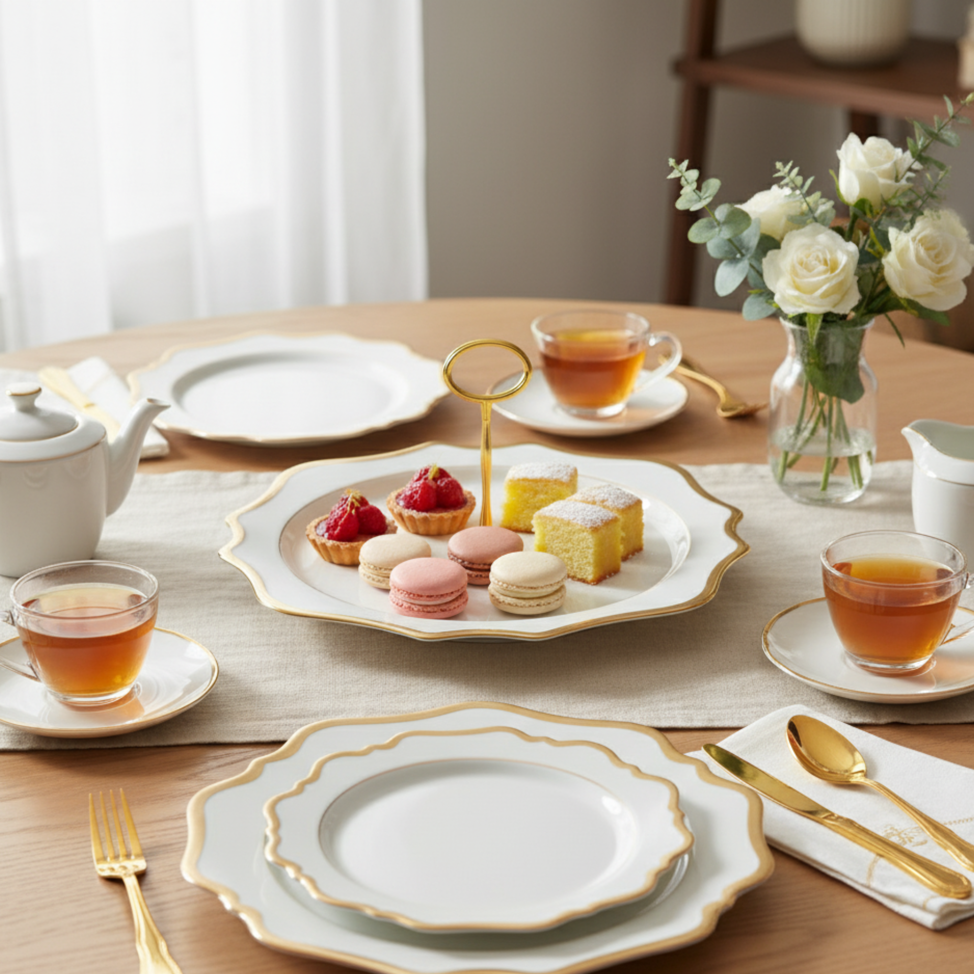 Antique White Charger Plate Tray in Gold Rim