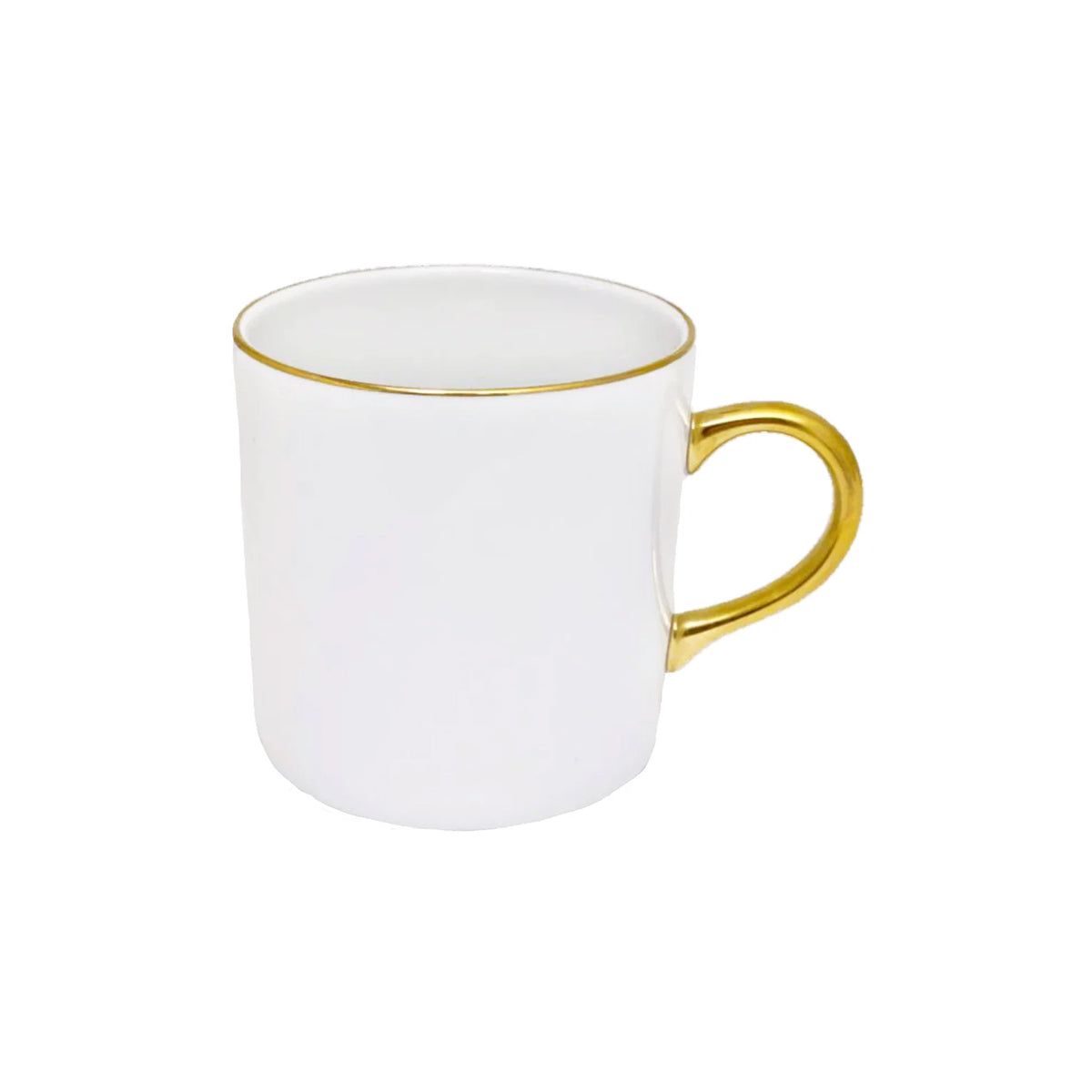 Front view of Antique White Mug in Gold Rim showcasing its gold rim and handle with a white background