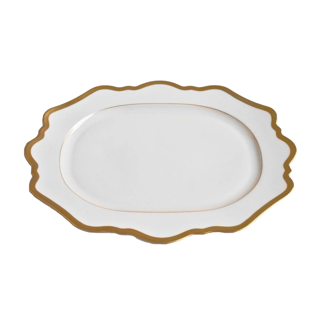 Antique White Oval Platter in Gold Rim