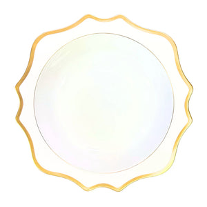 Antique White Salad Serving Bowl in Gold Rim