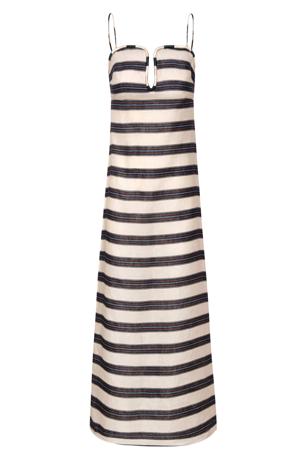 Antonia Linen Midi Dress in Navy Stripes