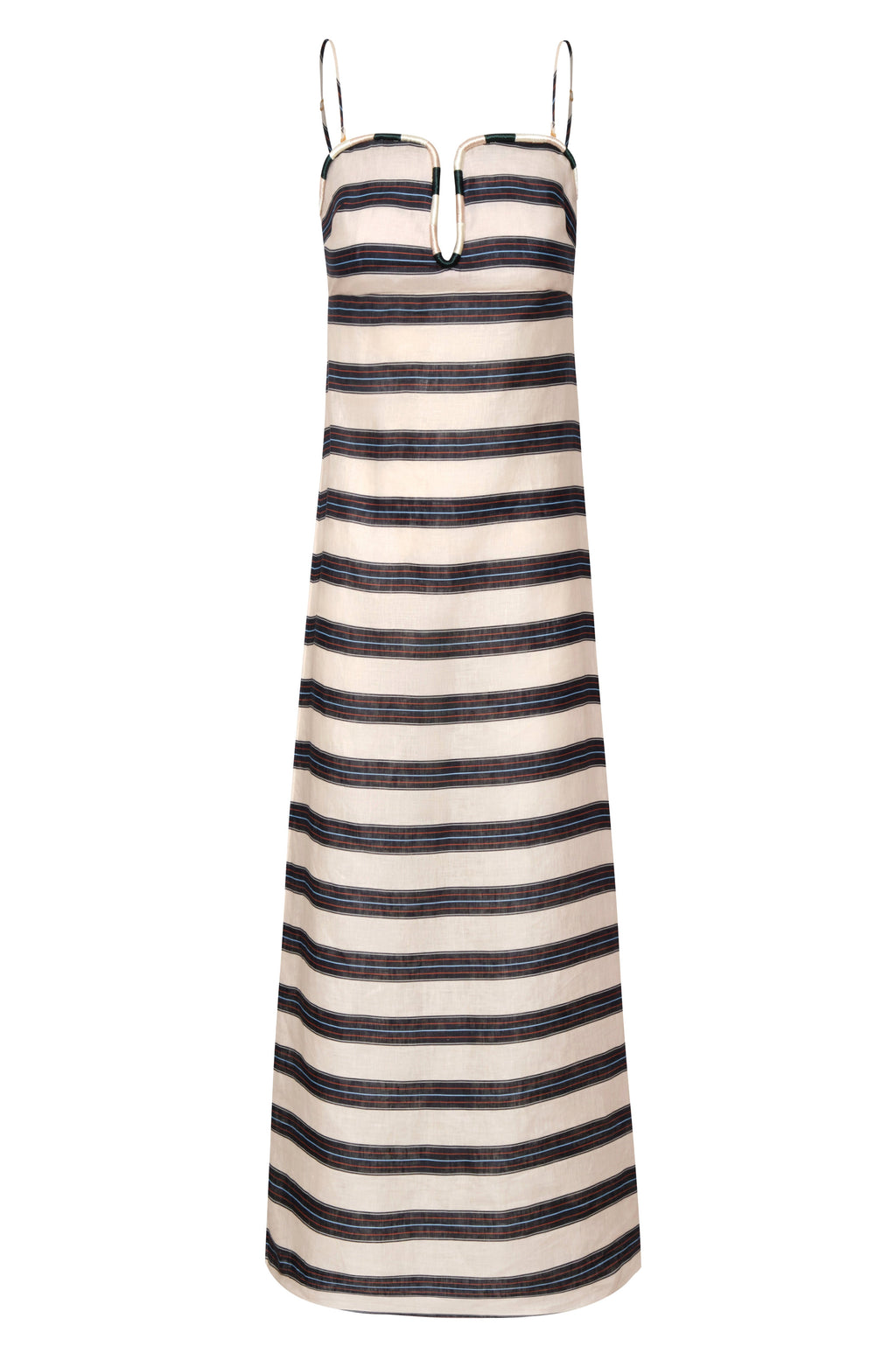 Antonia Linen Midi Dress in Navy Stripes