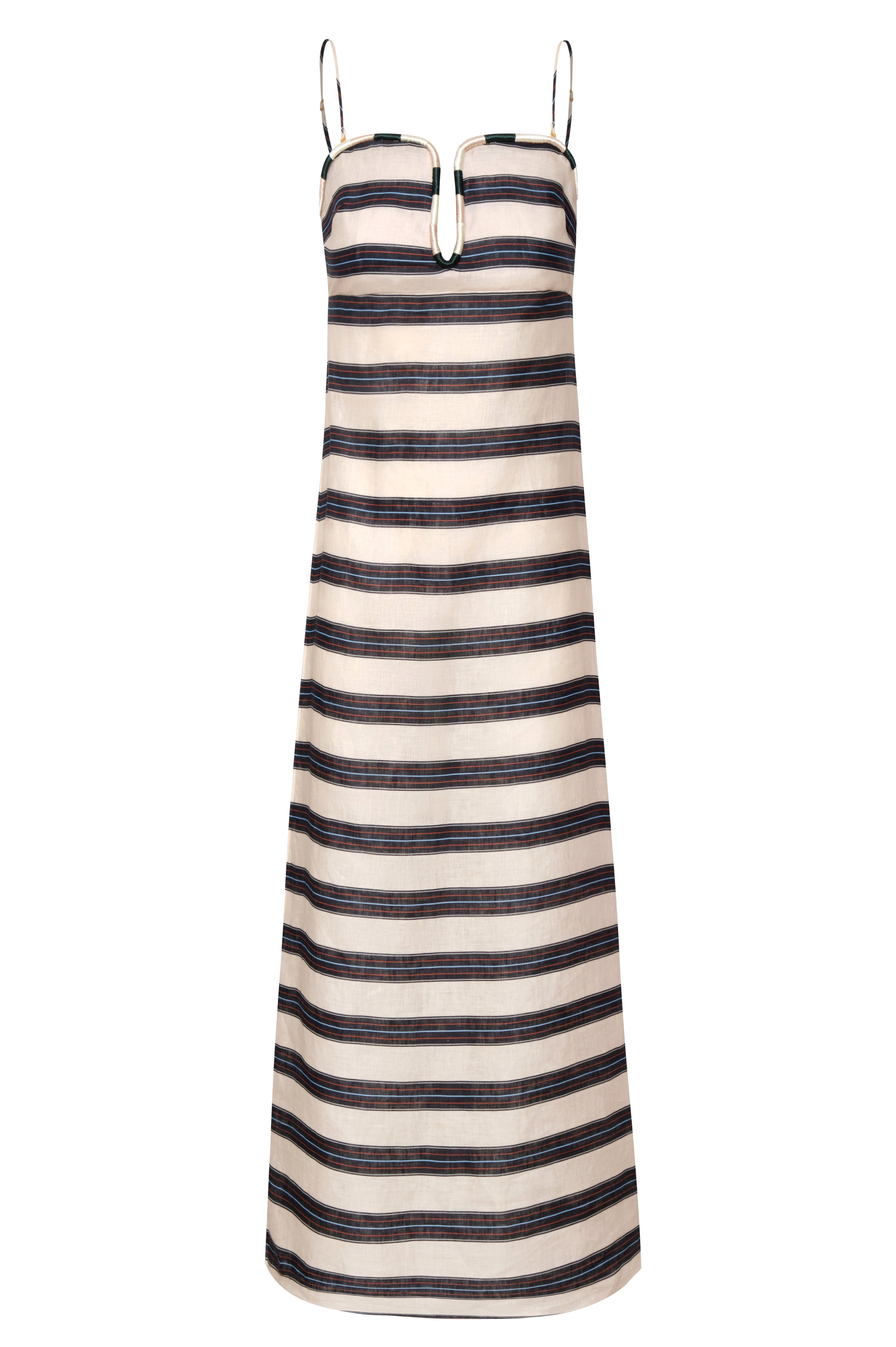 Antonia Linen Midi Dress in Navy Stripes